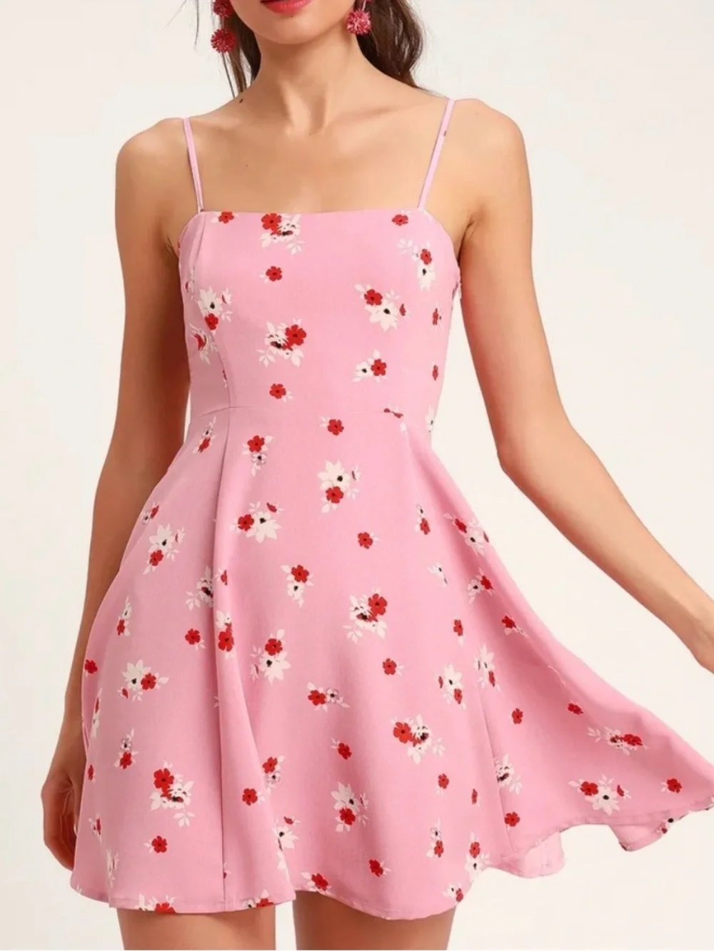EUC Pink Floral Spaghetti-Strap Mini Dress - Picture 2 of 7
